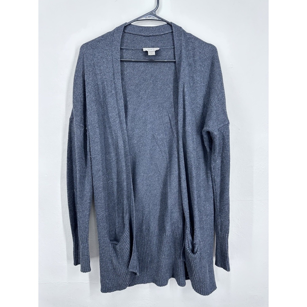 LOFT Cardigan Sweater MEDIUM Charcoal Gray Pockets Oversized Cozy Casual Grandpa